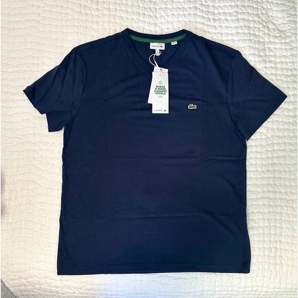 Lacoste Navy Blue V-Neck Tee Tshirt Boys NWT Size 16 - Picture 1 of 4